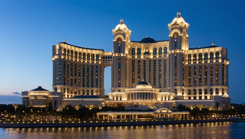 AI-generated image of a luxurious casino hotel in England